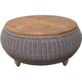 Outdoor Paradise Ottoman / Coffee Table in Kubu Grey w/ Teak Top